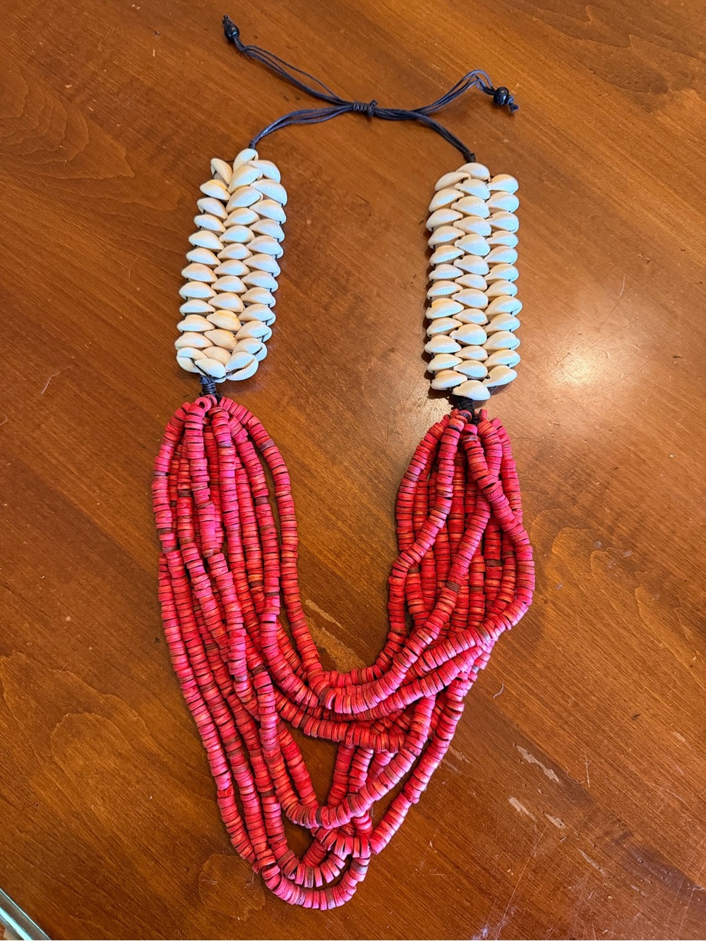 Handcrafted Shell and Red Beaded Multi-Strand Necklace